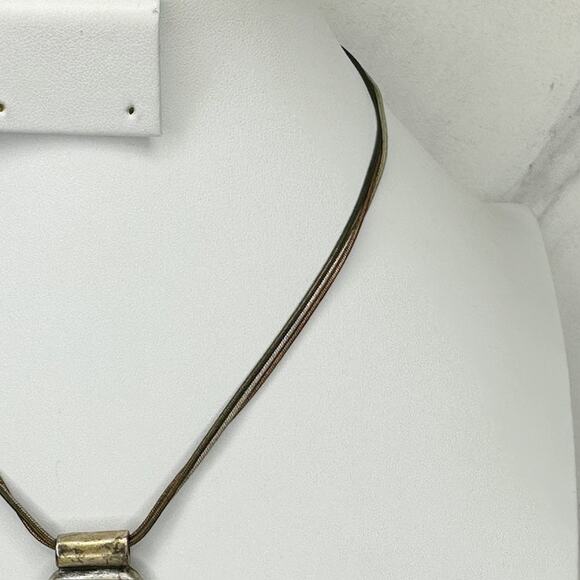 Vintage Chico's Boho Abstract Pendant Mixed Metal Statement Necklace ✨ - Picture 7 of 8